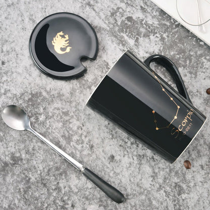 Zodiac Constellation Ceramic Mug Set with Lid & Spoon