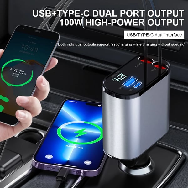 Retractable Car Charger for Vehicles – Universal Fast Charging 80 cm