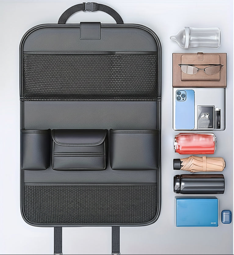 Sleek Leather Car Seat Back Organizer for Ultimate Convenience