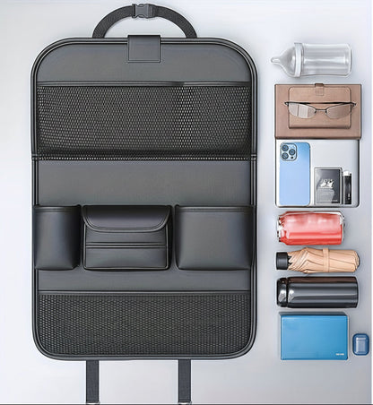 Sleek Leather Car Seat Back Organizer for Ultimate Convenience
