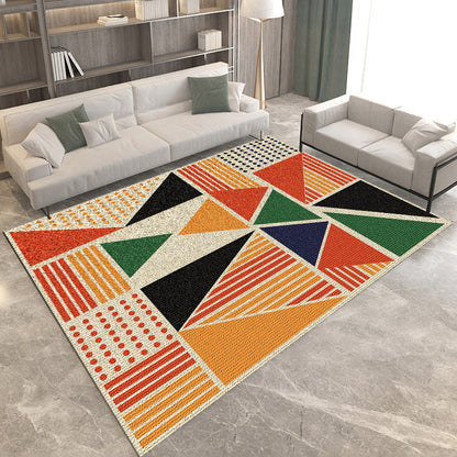 Modern Triangle Rectangle Area Rug in Black and Orange – Washable Polyester