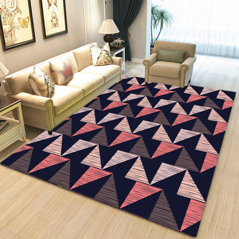 Modern Geometric Triangle Area Rug in Black – Stain-Resistant Polyester