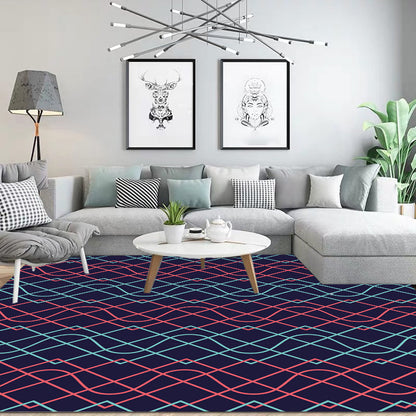 Washable Polyester Carpet with Modern Geometric Diamond Curves Design