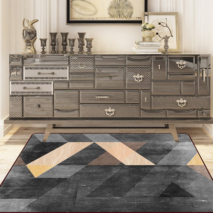 Color Block Stripe Pattern Rug in Black – Non-Slip Polyester Bedroom Mat