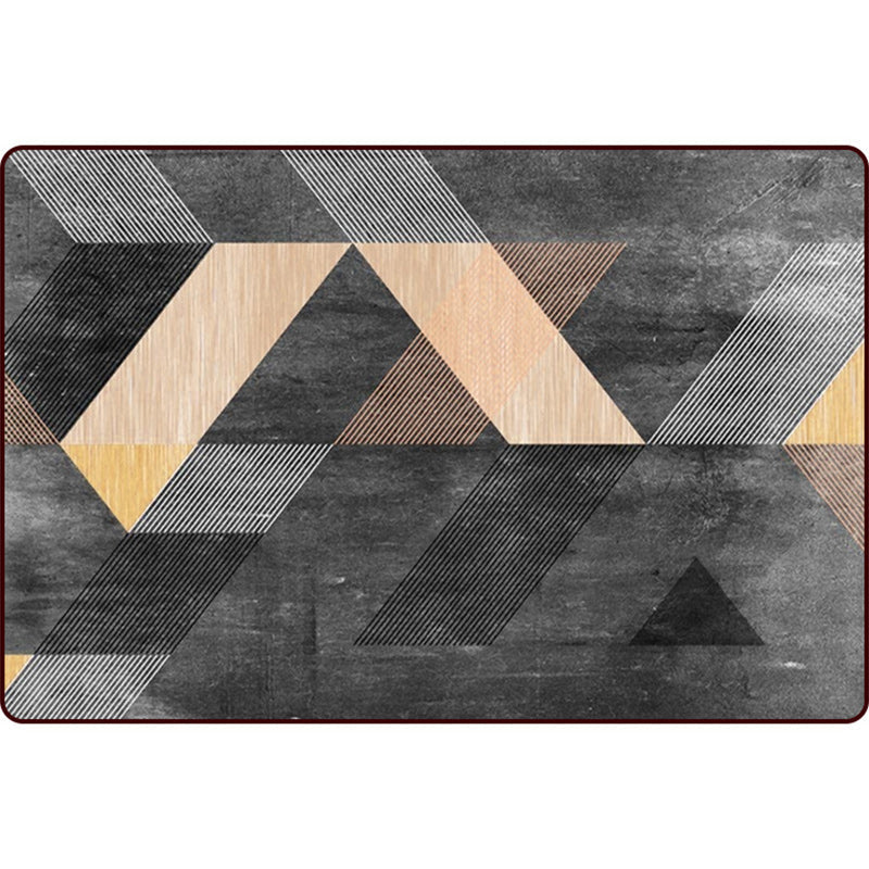 Color Block Stripe Pattern Rug in Black – Non-Slip Polyester Bedroom Mat