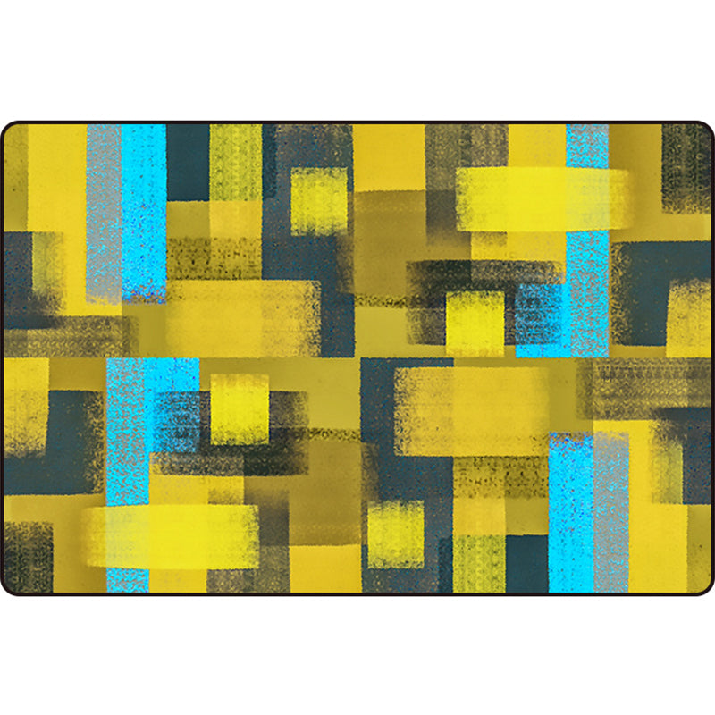Modern Abstract Area Rug with Black and Yellow Design – Washable Polyester