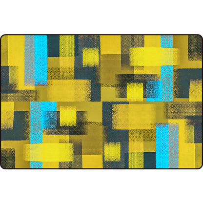 Modern Abstract Area Rug with Black and Yellow Design – Washable Polyester