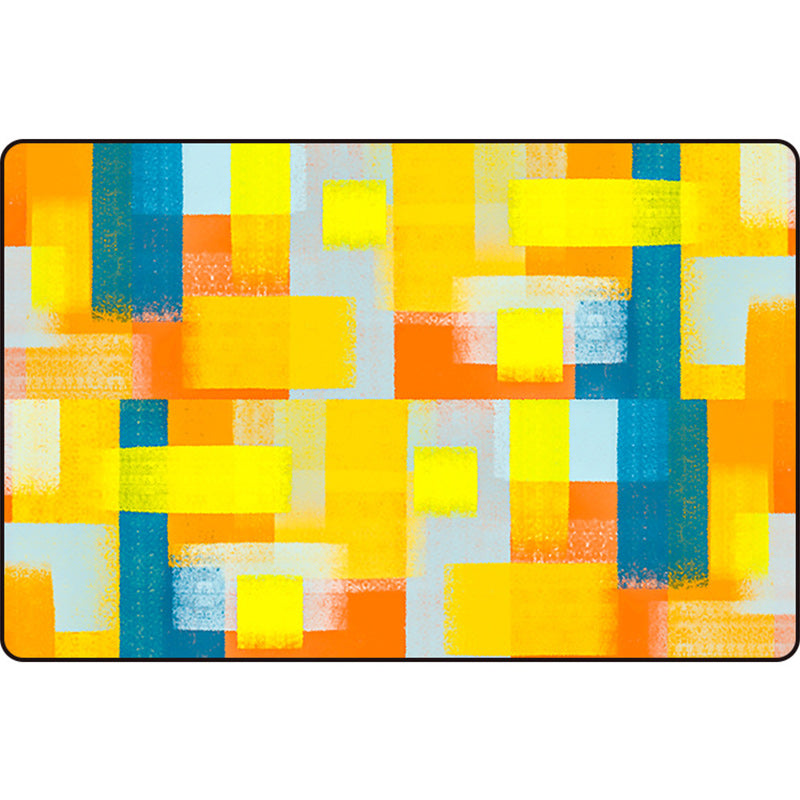 Modern Abstract Area Rug with Black and Yellow Design – Washable Polyester