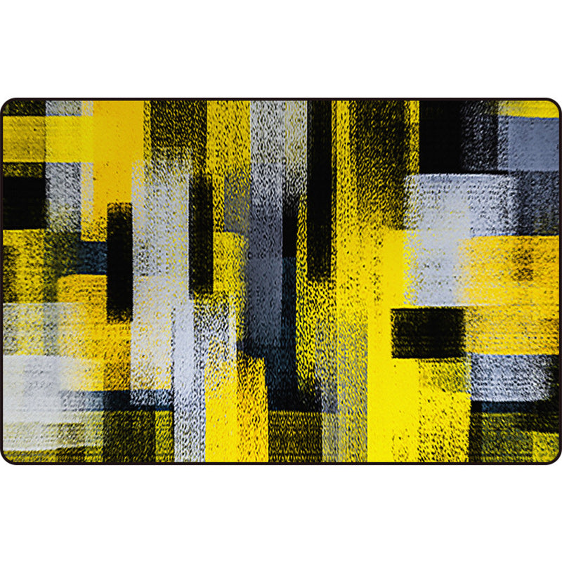 Modern Abstract Area Rug with Black and Yellow Design – Washable Polyester