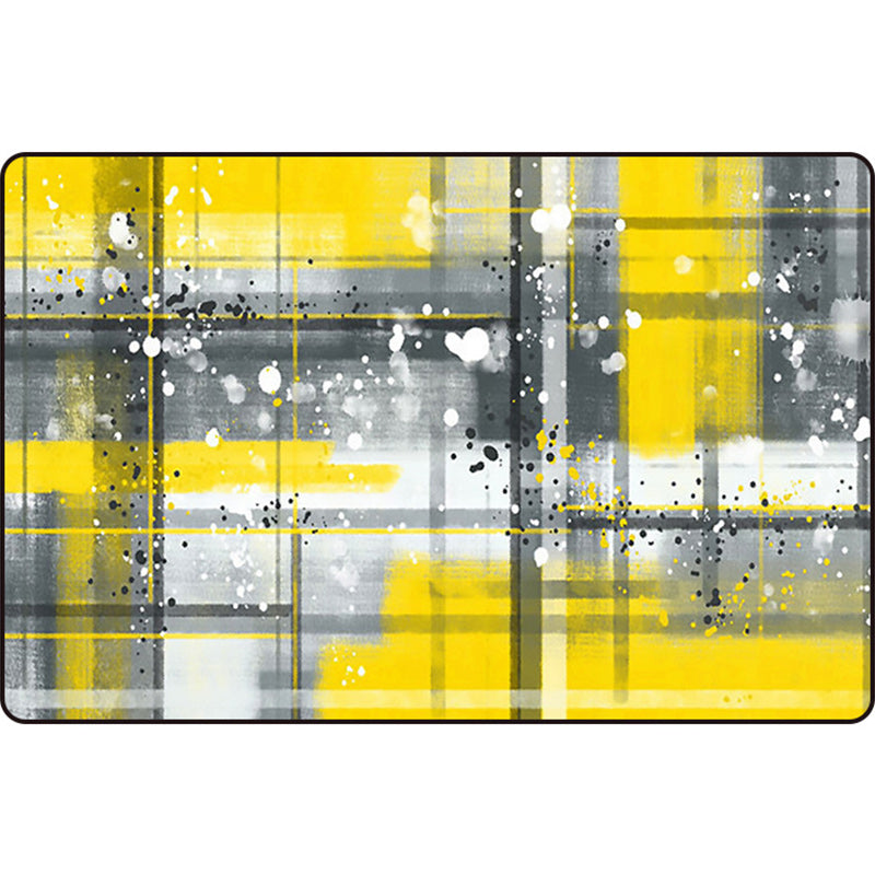 Modern Abstract Area Rug with Black and Yellow Design – Washable Polyester