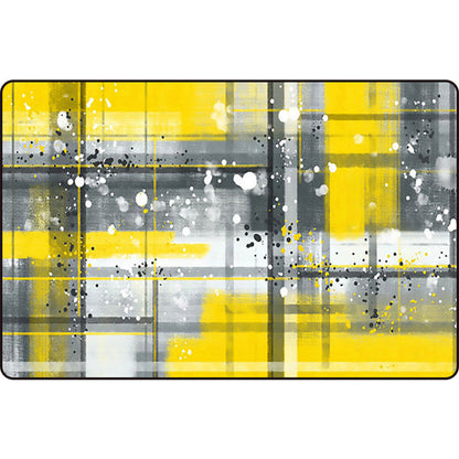 Modern Abstract Area Rug with Black and Yellow Design – Washable Polyester