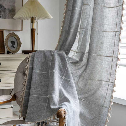 Chic Plaid Semi-Blackout Drapes with Tassel Accents