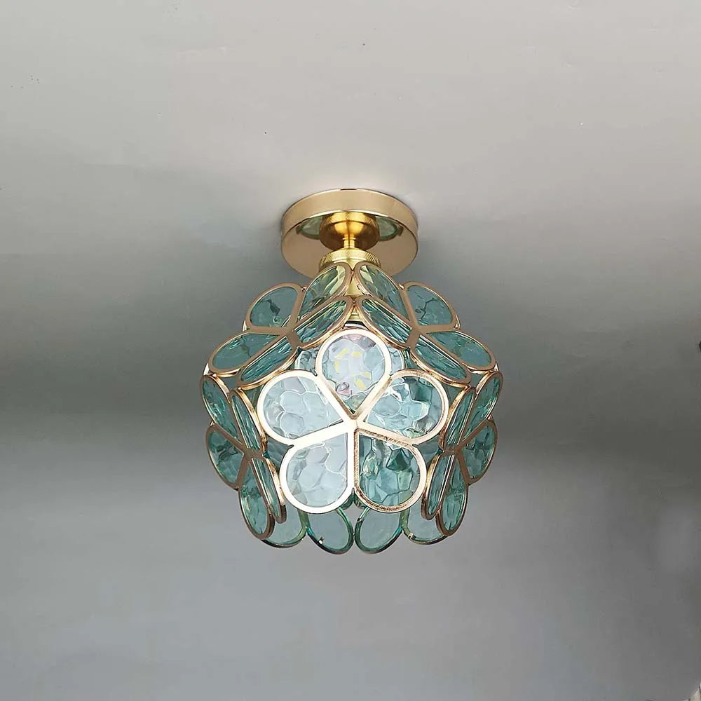 Floral Patterned Glass Ceiling Light Fixture