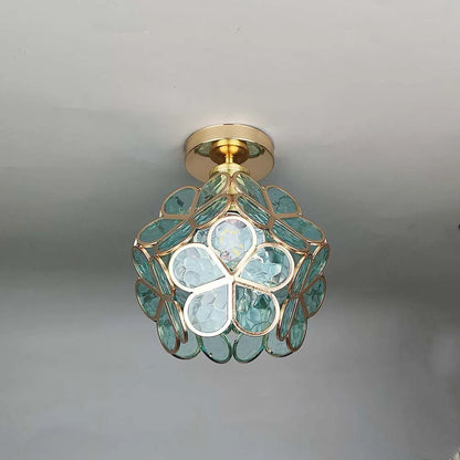 Floral Patterned Glass Ceiling Light Fixture
