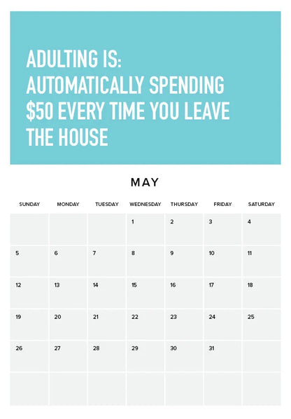 Embrace Adulting 2024 Wall Calendar | Sarcastic Humor