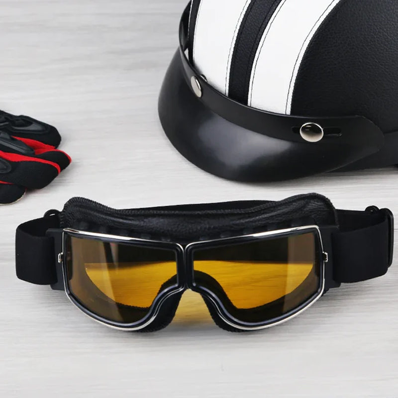 Vintage Motorcycle Goggles with Interchangeable Lenses and Padded Comfort