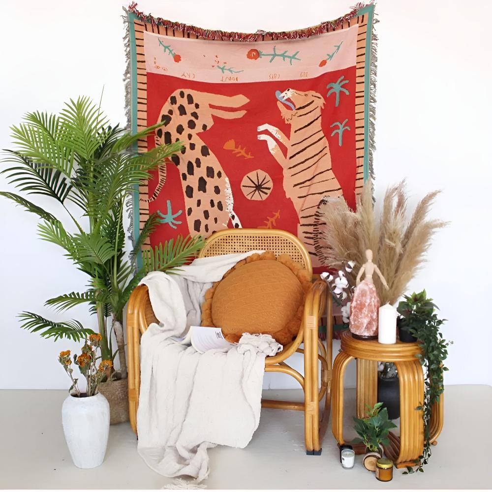 Chic Animal Print Throw Blanket with Stylish Fringe
