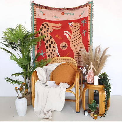 Chic Animal Print Throw Blanket with Stylish Fringe