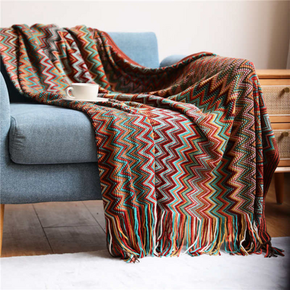 Vibrant Geometric Tasseled Throw Blanket for All Seasons