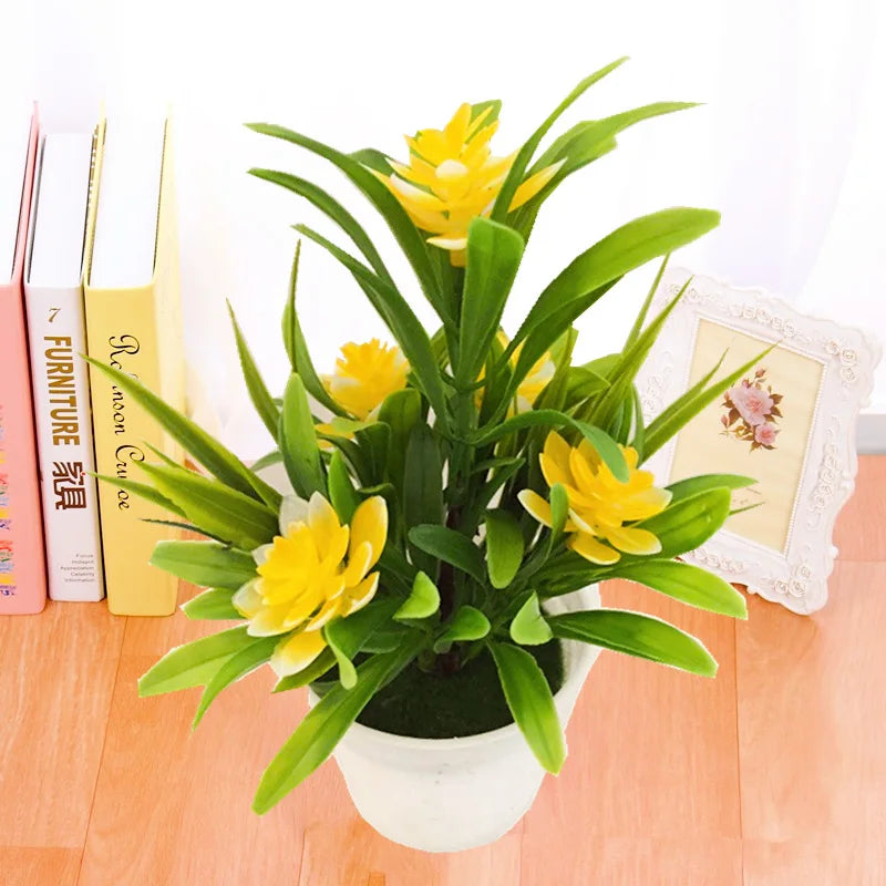 Artificial Lotus Flowers with Leaves in Pot | 18 cm Home & Office Decor