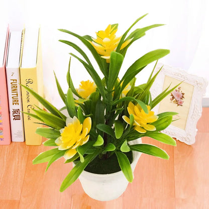 Artificial Potted Flowers | Lotus and Leaves | Home & Office Decor | 18 cm