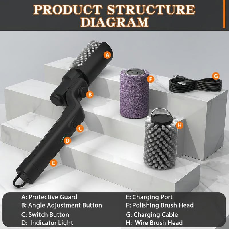 Rechargeable Electric Grill Cleaner with Rotating Brush Head