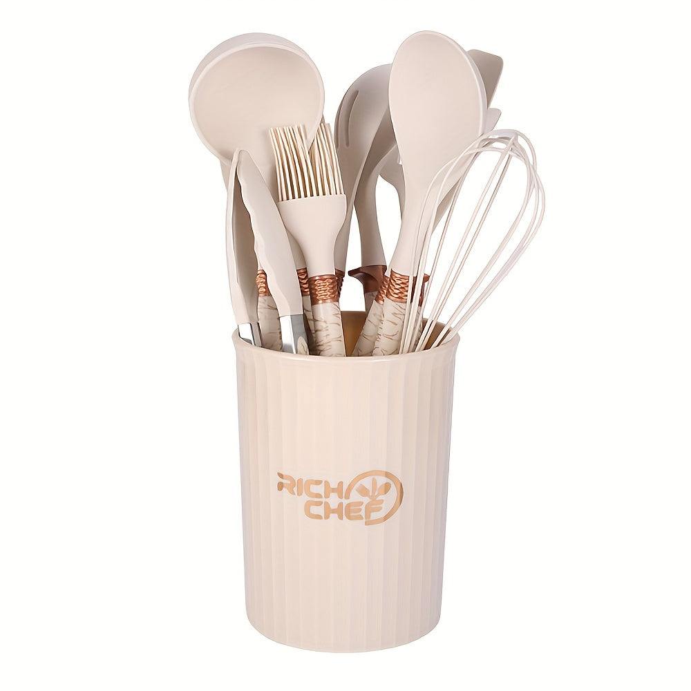 Cooking Tools Set with Wooden Handles – Silicone Kitchen Utensils