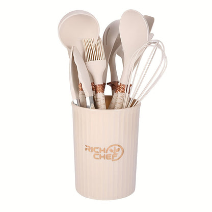 Cooking Tools Set with Wooden Handles – Silicone Kitchen Utensils