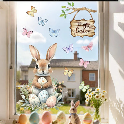 Large Easter Window Stickers – Bunny, Chick, Egg & Butterfly | Static Cling 60x30 cm