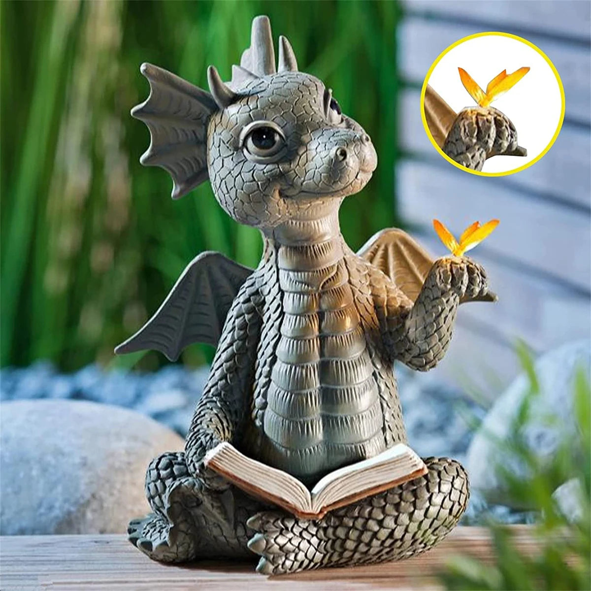 Charming Reading Dragon Garden Statue | Resin Figure for Home & Outdoor Decor
