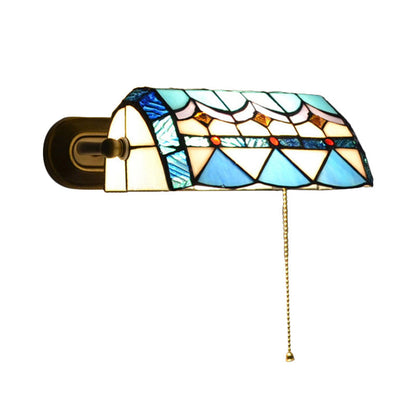 Mediterranean Stained Glass Wall Lamp with Pull Chain, Blue, 1 Light