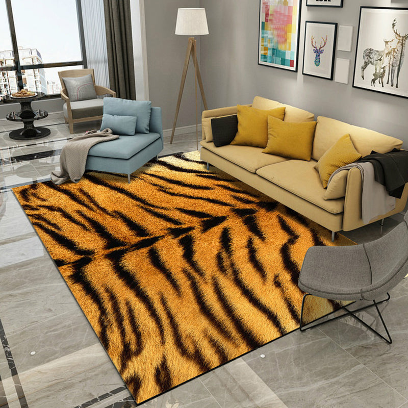 Modern Leopard and Tiger Pattern Area Rug in Black and Brown - Non-Slip Polyester