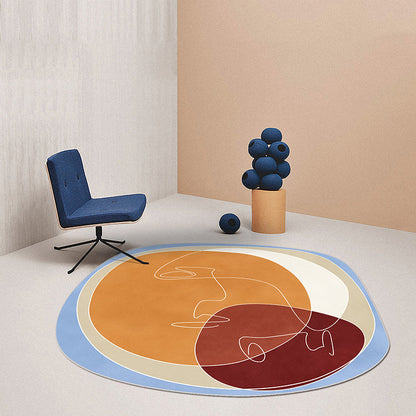 Irregular Abstract Hand-Painted Rug in Black and Orange – Machine Washable Polyester for Bedroom