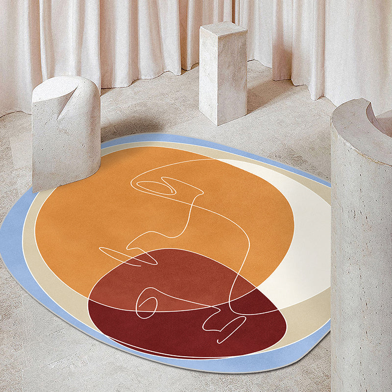 Irregular Abstract Hand-Painted Rug in Black and Orange – Machine Washable Polyester for Bedroom