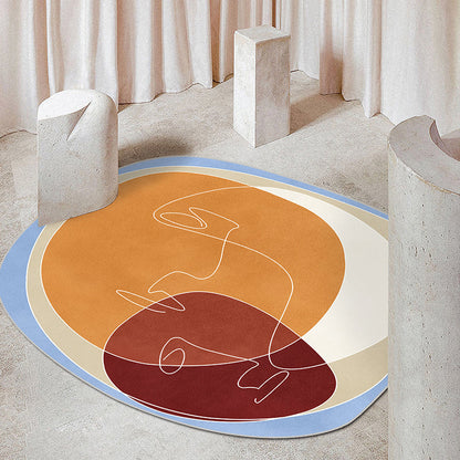 Irregular Abstract Hand-Painted Rug in Black and Orange – Machine Washable Polyester for Bedroom