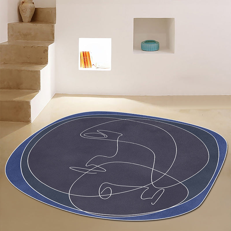 Irregular Abstract Hand-Painted Rug in Black and Orange – Machine Washable Polyester for Bedroom
