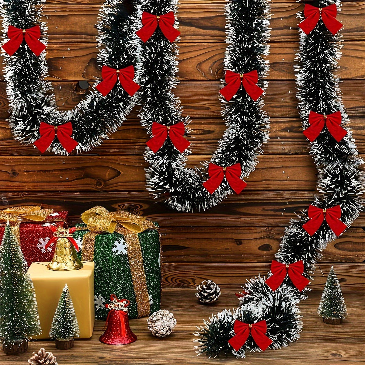 Wireless Metallic String Lights – Set of 2 LED Christmas Garland with Warm Glow