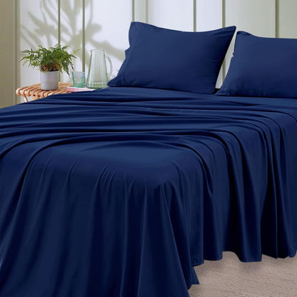 Queen Size Bed Sheet Set - 4 Pieces, Soft Cooling, 14" Deep Pocket, Fade & Shrink Resistant