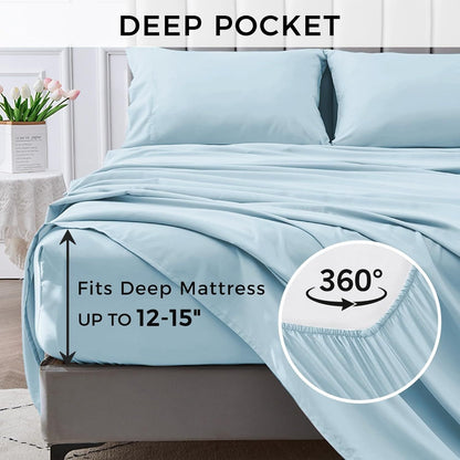 Queen Size Bed Sheet Set - 4 Pieces, Soft Cooling, 14" Deep Pocket, Fade & Shrink Resistant