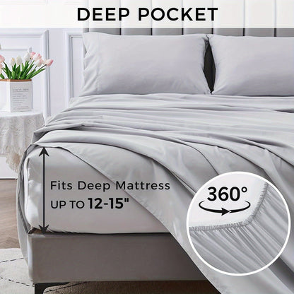 Queen Size Bed Sheet Set - 4 Pieces, Soft Cooling, 14" Deep Pocket, Fade & Shrink Resistant