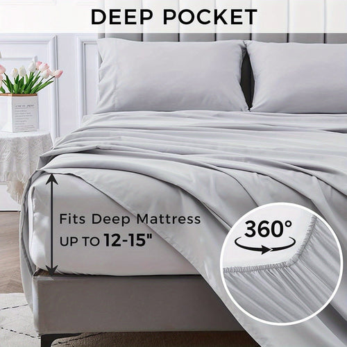 Queen Size Bed Sheet Set - 4 Pieces, Soft Cooling, 14" Deep Pocket, Fade & Shrink Resistant