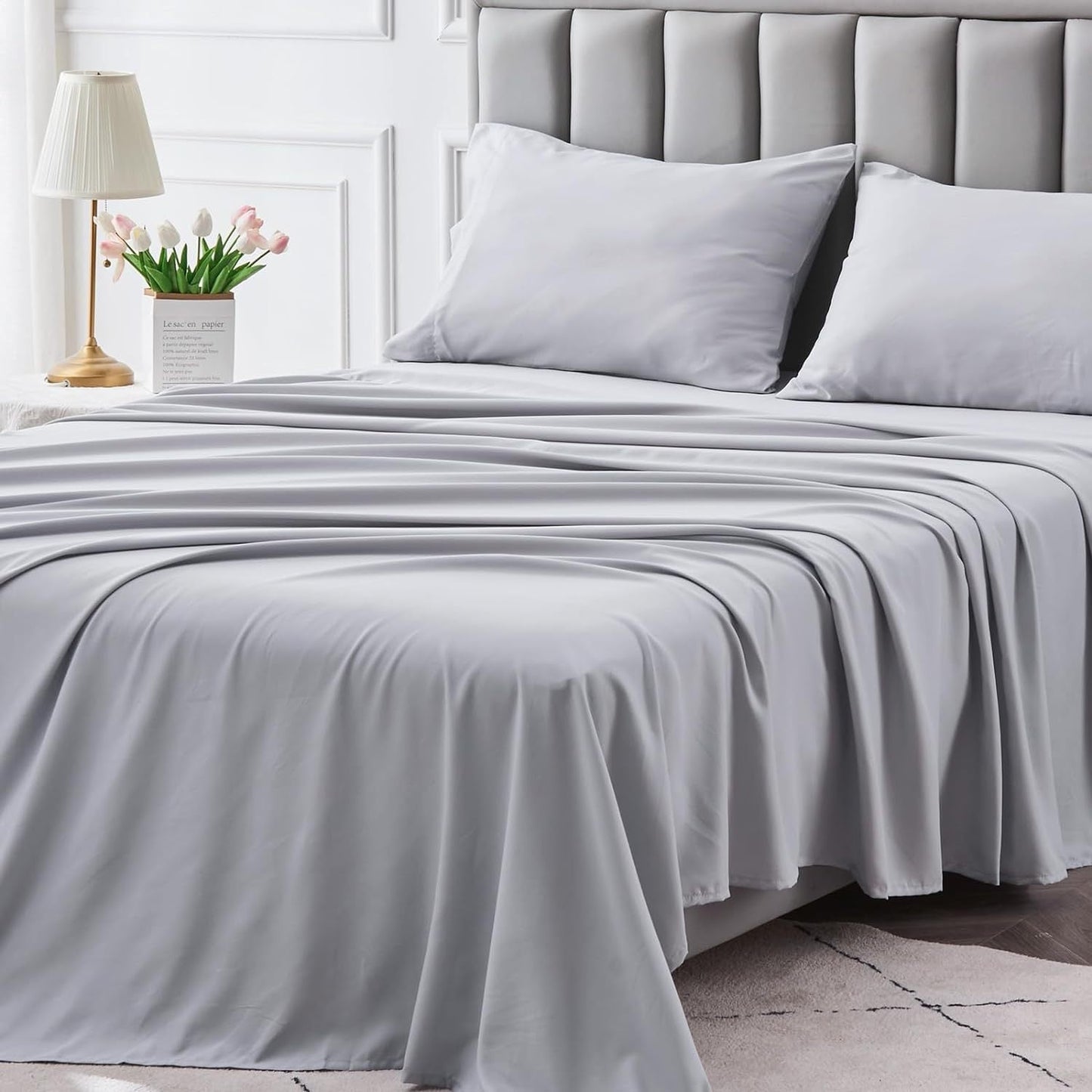 Queen Size Bed Sheet Set - 4 Pieces, Soft Cooling, 14" Deep Pocket, Fade & Shrink Resistant