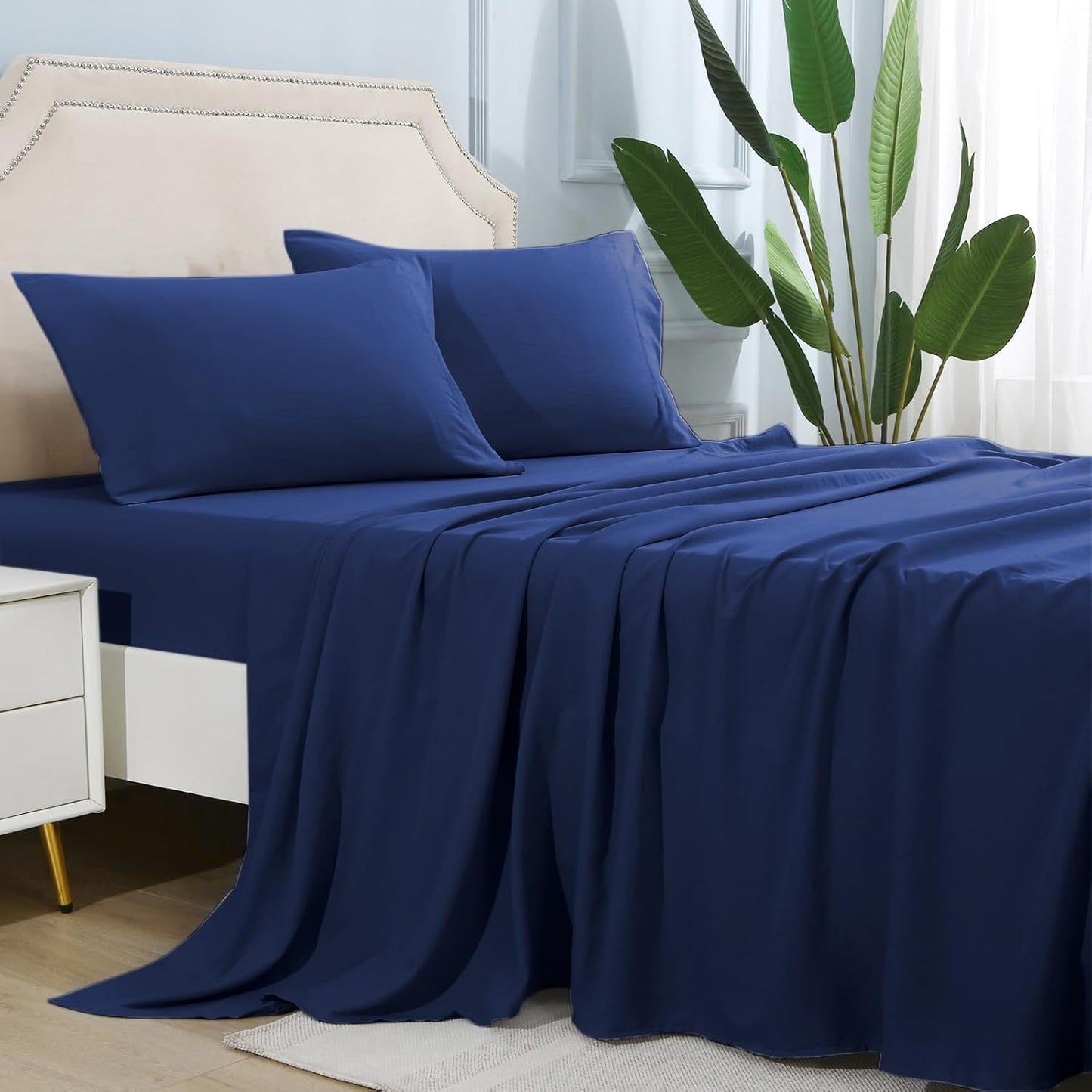Queen Size Bed Sheet Set - 4 Pieces, Soft Cooling, 14" Deep Pocket, Fade & Shrink Resistant