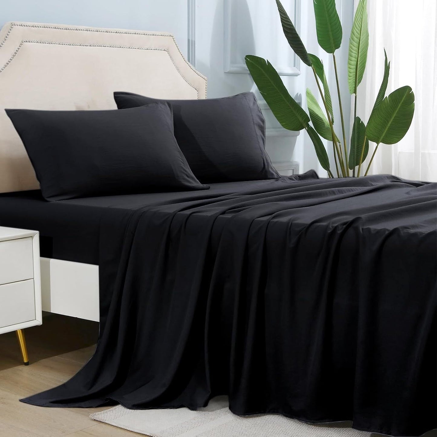 Queen Size Bed Sheet Set - 4 Pieces, Soft Cooling, 14" Deep Pocket, Fade & Shrink Resistant
