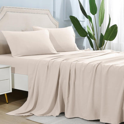 Queen Size Bed Sheet Set - 4 Pieces, Soft Cooling, 14" Deep Pocket, Fade & Shrink Resistant