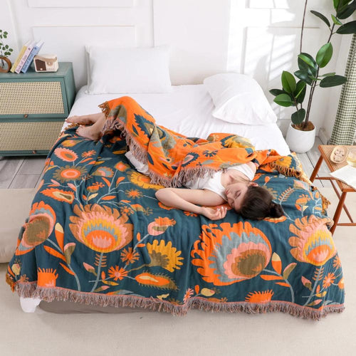 Chic Floral Cotton Blanket for Cozy Living