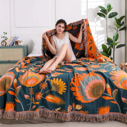 Chic Floral Cotton Blanket for Cozy Living