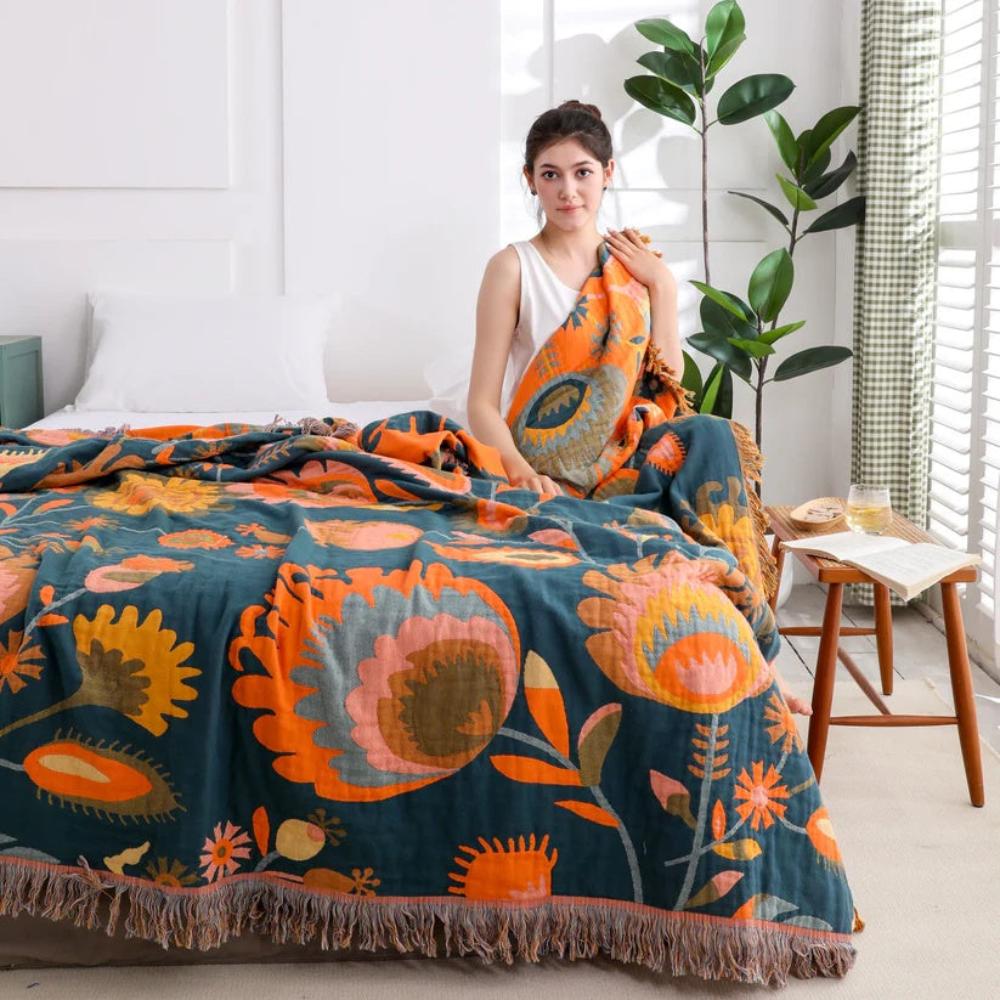 Chic Floral Cotton Blanket for Cozy Living