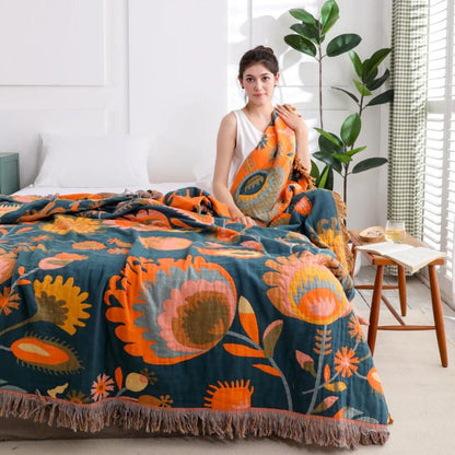Chic Floral Cotton Blanket for Cozy Living