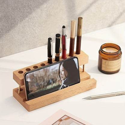 Solid Walnut Desk Organizer with Brass Accents – Elegant Office Storage